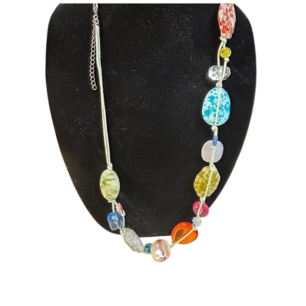 Boho Beaded Necklace Women‎ Multicolored Gemstone Statement Pendant